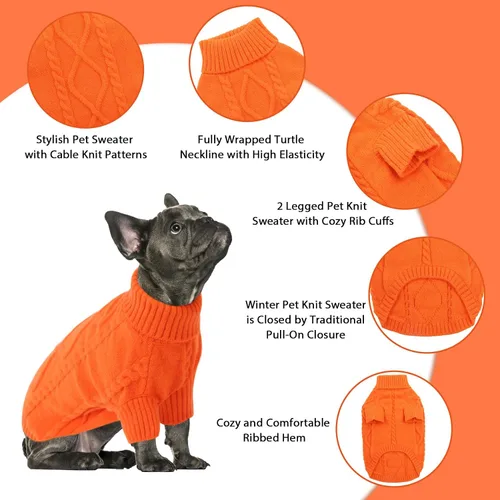 Vista 133 de Queenmore - Suéter de punto trenzado con cuello alto para perros pequeños, para climas fríos, para chihuahua, bulldog, teckel, carlino y yorkie, XS