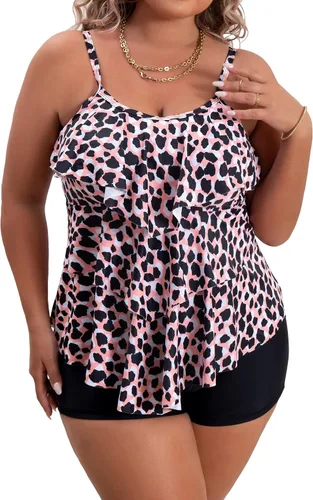 Vista 15 de B2prity Traje de baño tankini de talla grande para mujer, con control de 01