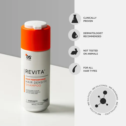 Vista 8 de DS Labs Revita Champú, 100 mL – Limpieza refrescante del cuero cabelludo para un aspecto más lleno, voluminizante, hidratación ligera, sin sulfato