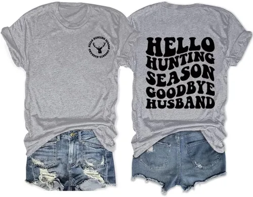 Vista 11 de DUDIHOHX Hello Hunting Season Goodbye Husband - Sudadera de manga larga con estampado de moda, casual, cuello redondo