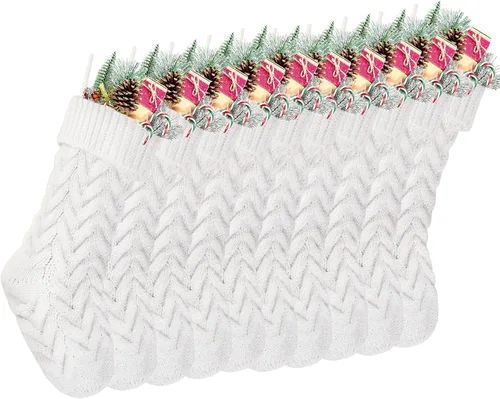 Vista 35 de Medias de Navidad, 18 pulgadas, calcetines de punto trenzado azul para decoración de Navidad, paquete de 4
