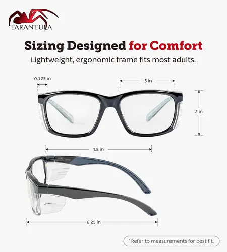 Vista 7 de Gafas de seguridad Tarantula Z87.1 para hombres y mujeres, patillas de TPR suave, lentes transparentes antiempañamiento, bloqueo de luz azul