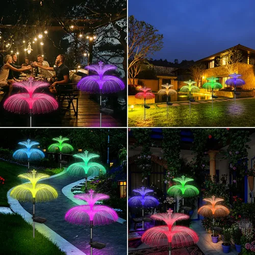 Vista 5 de Weepong - Luces solares para jardín 3 unidades, nuevas luces solares mejoradas al aire libre, resistentes al agua, 7 colores que cambian, doble