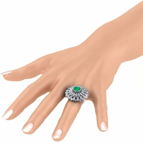 Vista 2 de Anillo de cóctel de marquesa y diamantes blancos de corte redondo para mujer, joyería con función de fiesta
