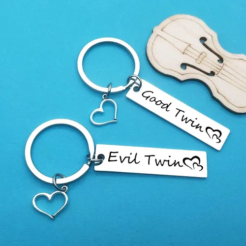 Vista 3 de Xiahuyu Regalos para gemelos, gemelos, gemelos, niñas, niños, regalo de Good Twin Evil Twin Twin, juego de llaveros a juego, regalo de joyería
