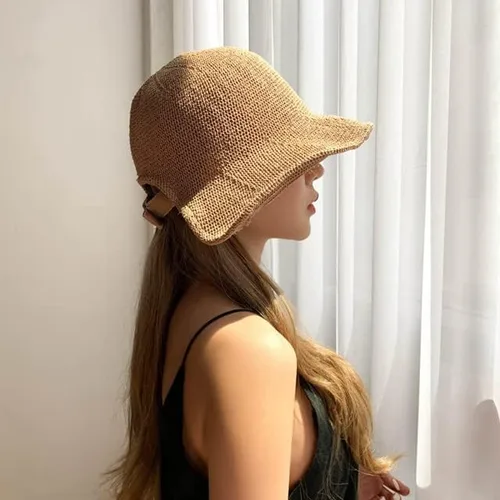Vista 7 de Sombrero de playa de verano de ala ancha con protector solar de paja sombrero de verano transpirable sombrero plegable al aire libre