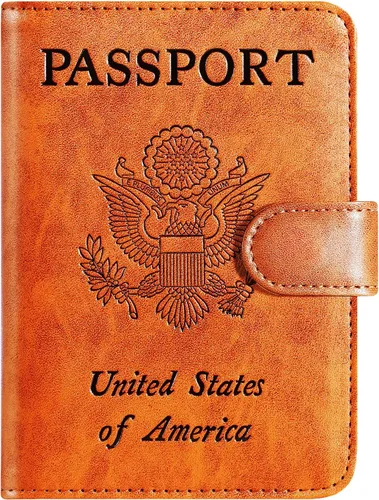 Vista 33 de Funda para pasaporte, cartera con bloqueo RFID, funda de piel para tarjetas, accesorios de viaje para mujeres y hombres, negro
