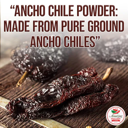 Vista 4 de Ancho Chile Powder 4oz Molido Suave Seco Chili Pepper Mexican Spice Smoky sweet ground poblano for mole, enchiladas, tacos, rubs & marinades. All