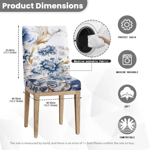 Vista 8 de Rnyleeg Juego de 1 fundas de asiento de comedor con estampado de flores azules para sillas de comedor, fundas protectoras suaves y lavables