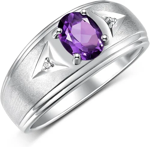 Vista 3 de Rylos Anillos de plata de ley para hombre, clásicos de 0.315 x 0.236 in, con piedras preciosas ovaladas y diamantes brillantes genuinos, anillos