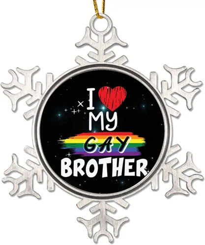 Vista 9 de I Love My Uncle LGBT Pride Adornos de Navidad para árbol, bisexual, arco iris, orgullo gay, LGBTQ Pansexual de metal copo de nieve colgante de árbol