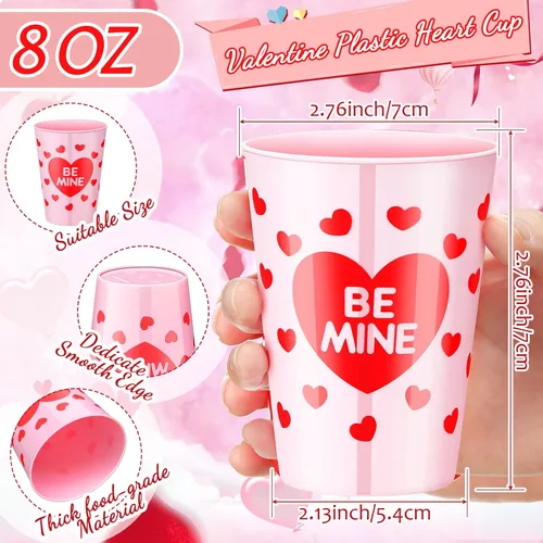 Vista 3 de Zubebe 64 vasos de plástico para el día de San Valentín, vasos de plástico de 9 onzas para café, jugo, bebidas, aniversario, boda, vacaciones