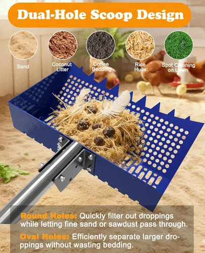 Vista 3 de INNOLAND Chicken Poop Scooper & Rake with 3-Angle Adjustable Sifting Shovel