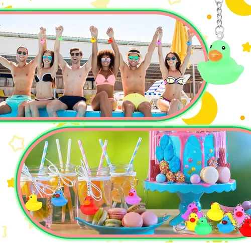 Vista 4 de Deekin 60 llaveros de goma de pato de 1.4 pulgadas, diseño chirriante de pato de crucero, cadenas 3D a granel para regalo de fiesta de carnaval