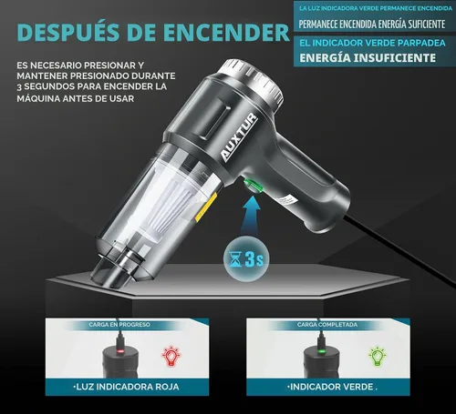 Vista 7 de Aspiradora de Mano Inalámbrica-3 en 1 Aspiradora de Coche de Alta Potencia-Motor Sin Escobillas 12000PA, Aspiradoras de Súper Poder de Negro Gris