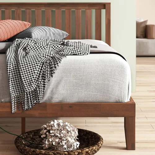 Vista 6 de Zinus cama con plataforma de madera maciza con cabecero de 12 pulgadas / Sin necesidad de resorte de caja / Soporte con listón de madera / Acabado