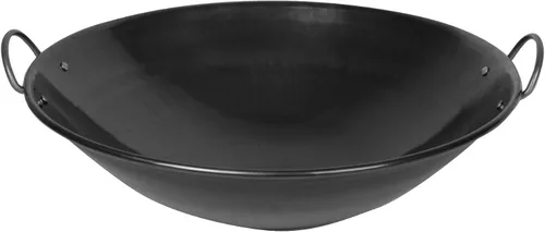 Vista 5 de Thunder Group Wok de hierro con mango de madera, 16 pulgadas