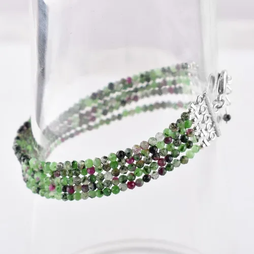 Vista 4 de YANARA Gemstone Bracelets For Women Birthstone, Natural Gemstone Layered Micro-Beads, Dainty Handmade Jewelry Chakra Energy Healing Crystals Silver