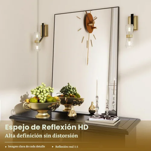 Vista 2 de BEAUTYPEAK Espejo de pared de baño de 20 x 28 pulgadas con marco de metal Negro