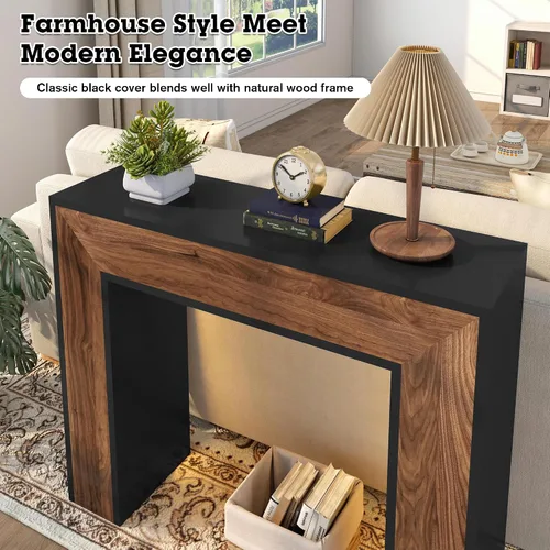 Vista 7 de Mesa de entrada de 41 pulgadas con luz LED, mesa consola de madera de granja detrás del sofá, mesa de sofá rústica estrecha para sala de estar, mesa