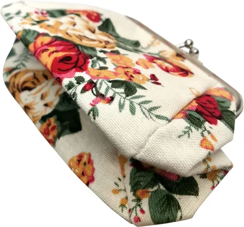 Vista 5 de POPUCT Bolso de mano con hebilla con patrón de flores para mujer, Blanco