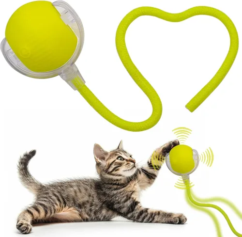 Vista 10 de Pelota interactiva de juguete para perros y gatos: pequeño juego para mascotas con luz LED y cola de cuerda para activar el movimiento, lindo regalo