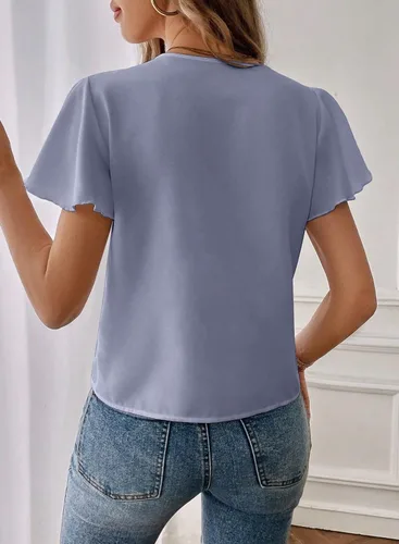 Vista 3 de EVALESS Blusas casuales de negocios para mujer, blusas de manga con vuelo