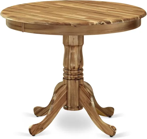 Vista 3 de East West Furniture ANEL3-ANA-05 Juego de mesa y sillas de cocina de 3 piezas contiene una mesa redonda de comedor con pedestal y 2 sillas Parsons