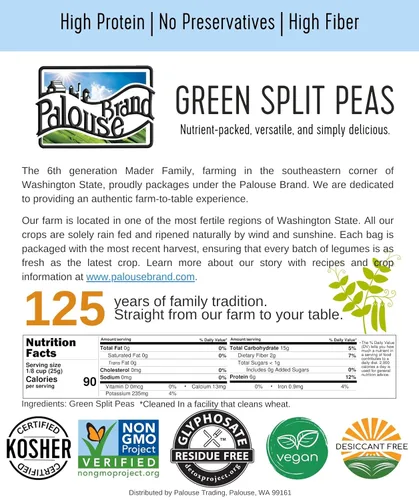Vista 5 de Palouse Brand Guisantes verdes certificados sin residuos de glifosato 1 libra Sin OMG Kosher