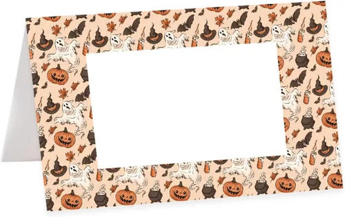 Vista 27 de Andaz Press Tarjetas de lugar con nombre de Halloween para colocar la mesa, etiquetas de alimentos en blanco para tarjetas de bufé de fiesta