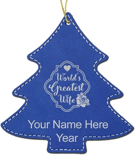Vista 6 de LaserGram Adorno de Navidad personalizado, la esposa más grande del mundo, piel sintética, idea de regalo grabada con láser personalizado