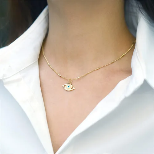 Vista 4 de Collar contra el mal de ojo para mujer, chapado en oro de 18 quilates, collar de ojo turco con colgante de oro para niñas