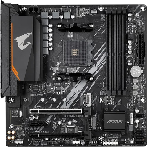 Vista 2 de GIGABYTE B550M AORUS Elite - Tarjeta madre para juegos compatible con AM4/ AMD/ B550/ Micro-ATX/ DDR4/ Dual M.2/ PCIe 4.0/ Realtek GbE LAN
