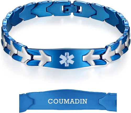 Vista 10 de LinnaLove Pulseras de alerta médica de pez volador para hombres y mujeres, pulseras médicas de acero inoxidable con grabado gratis, 8.5 pulgadas
