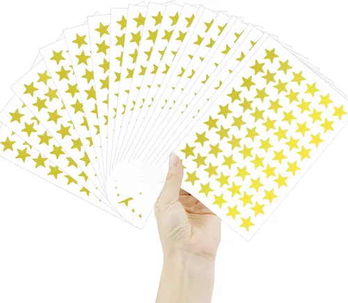 Vista 17 de 1080 UNIDADES de calcomanías de estrella doradas, calcomanías de estrella pequeñas, 20 hojas de calcomanías de estrella metálicas de aluminio