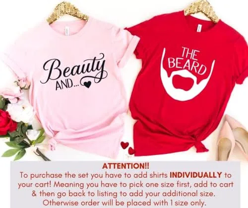 Vista 5 de Camisa de belleza y barba, Camisas para parejas para él y ella, Camisa de recién casados, Camisas de pareja comprometida, Camisas a juego