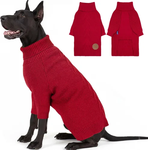 Vista 47 de cyeollo Suéter para perro pequeño, suéteres cálidos de cuello alto para perros pequeños, sudadera tejida para perrito con mangas, suéter de otoño e
