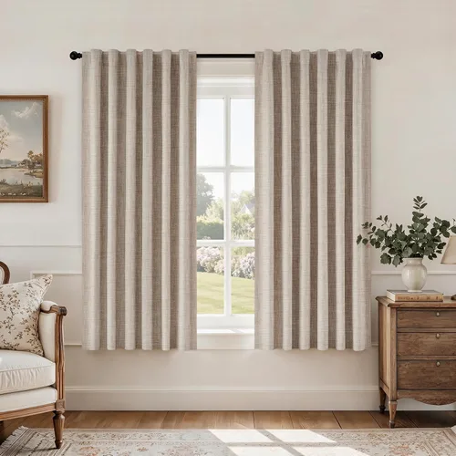 Vista 15 de HOMEIDEAS Cortinas de lino sintético azul polvoriento, 100% opacas, 96 Azul piedra