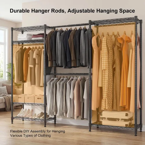 Vista 5 de BATHWA - Perchero de alta resistencia independiente para espacio de 68.9 a 90.2 pulgadas Expandable Clothing Storage, Adjustable 6 Shelves, 4