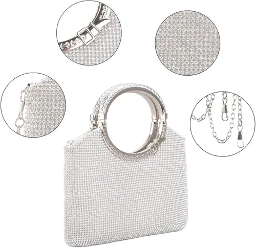 Vista 6 de LIFEWISH Bolsos de noche con diamantes de imitación de cristal para mujer, bolsos de mano brillantes para graduación, cóctel, fiesta, boda