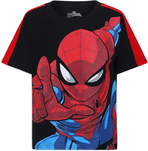 Vista 4 de Marvel Spider-Man - Paquete de 3 camisetas de manga corta para niños pequeños y grandes Azul/Negro/Gris-rayas