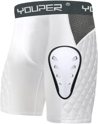 Vista 7 de Youper Pantalones cortos deslizantes acolchados de compresión Elite para adultos con copa atlética protectora para béisbol, fútbol