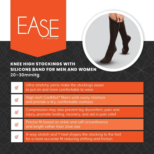 Vista 4 de Ease Opaque Silicone Support Band Knee Highs - 20-30mmHg Moderate Compression Stockings