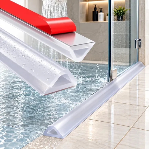 Vista 10 de Presa de agua plegable de 39 pulgadas, diseño de triángulo hueco, tira de sellado impermeable autoadhesiva para duchas, bañeras, fregaderos de Blanco