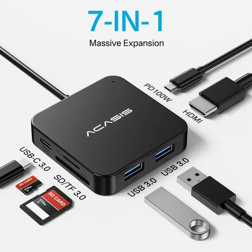 Vista 2 de Hub USB C, concentrador USB tipo C multipuerto con HDMI 4K, entrega de potencia de 100 W 3 puertos USB 3.0 1 puerto tipo C 3.0 Adaptador