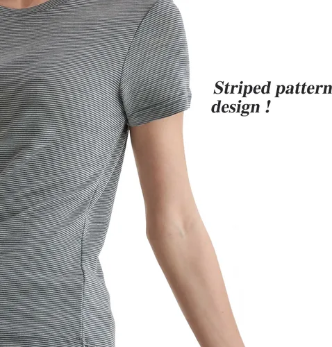Vista 2 de Merino Protect Camisetas 100% de lana merino para mujer, cuello redondo, manga corta, resistencia al olor, capa base, viajes, senderismo, camiseta