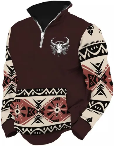 Vista 29 de LOAIHA Native American - Sudadera con capucha para hombre, manga larga, cremallera de 1/4, chaqueta vaquera
