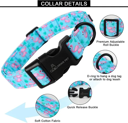 Vista 254 de Aring Pet Collar de algodón, ligero y ajustable, con hebilla de liberación rápida, para perros pequeños, medianos y grandes, para cachorros, S, Hoja