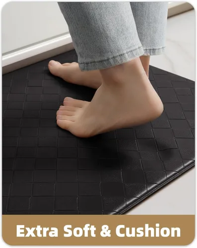 Vista 3 de Color&Geometry Tapetes acolchados antifatiga para cocina, 17 x 71 pulgadas, alfombra de pasillo largo antideslizante impermeable, alfombrilla Negro
