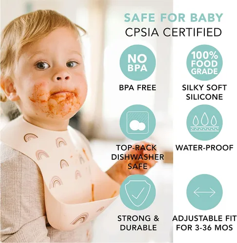 Vista 3 de Loulou Lollipop Babero de alimentación de silicona suave e impermeable para bebés y niños pequeños